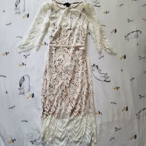 Cream Lace Long Sleeve Body Con Dress
